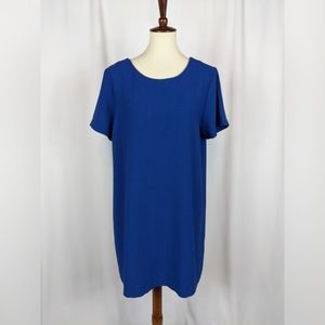 Bobeau Royal Blue Short Sleeve Crepe Shift Dress V-Back Scoop Neck Sz Large NWT